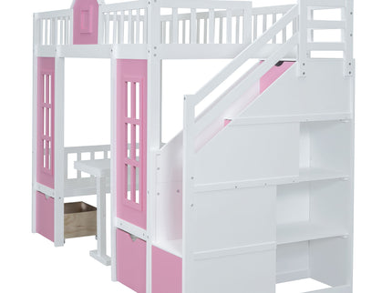 Twin Over Twin Bunk Bed With Changeable Table, Bunk Bed Turn Into Upper Bed And Down Desk