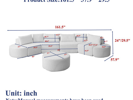 Modular Sectional Sofa With 6 Pillows And 4 Curved Footstools For Living Rooms - Black