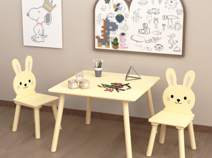 Table And Chair Set With 2 Bunny Chairs, Children's Activity Table For Toddlers, Cute Animal Design - Yellow