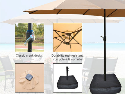 Double- Sided Outdoor Market Umbrella With Lights And Base