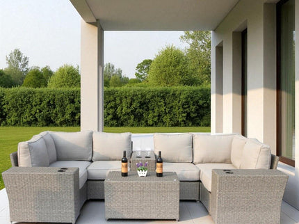 Wicker Outdoor Sectional With Weather Resistant Cushions And Table