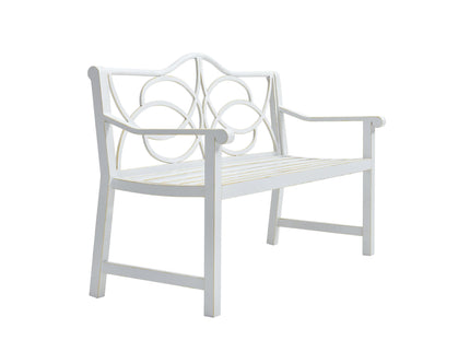 Outdoor Garden Patio Bench With Backrest And Armrest, Slatted Seat For Park, Yard & Porch, Balcony, Accommodates 2 - 3 People - White