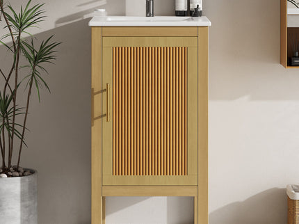 Bathroom Cabinet With Sink, Adjustable Shelf, Soft Closing Hinges - Natural Wood