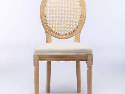 French Style Solid Wood Frame Antique Painting Fabric Rattan Back Dining Chair (Set of 2)