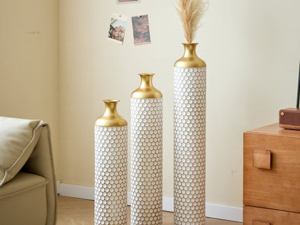 3 Piece Set Gorgeous Home Decoration Large Glazed Floor Vase Decoration Home Droplet Shaped - Gold / White