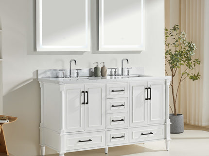 Freestanding Double Bathroom Vanity With Extra Black Handles - White