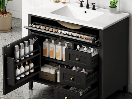 Bathroom Vanity With Sink, Cabinet With 3 Drawers And Adjustable Shelf