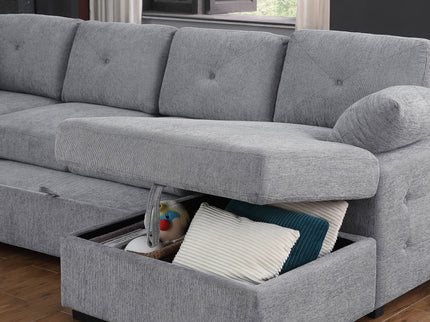 Nyhan - Upholstered Corner Sectional With Pull Out Loveseat And Storaged Chaise - Light Gray