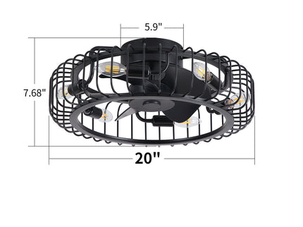 Flush Mount Ceiling Fan With Lights, Low Profile Fandelier With E12 Sockets, Reversible DC Motor, 6 Speeds - Black