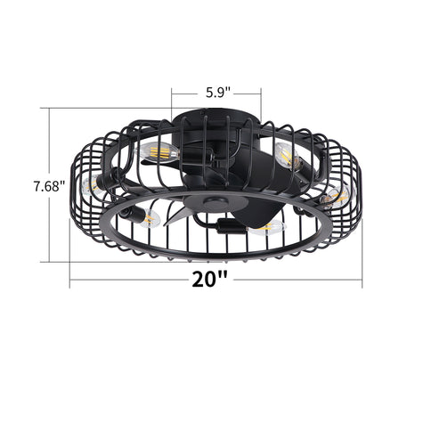 Flush Mount Ceiling Fan With Lights, Low Profile Fandelier With E12 Sockets, Reversible DC Motor, 6 Speeds - Black