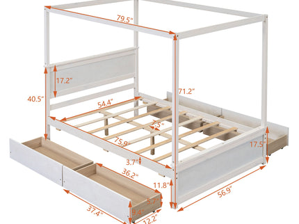 Canopy Platform Bed With Drawers, Support Slats, No Box Spring Needed