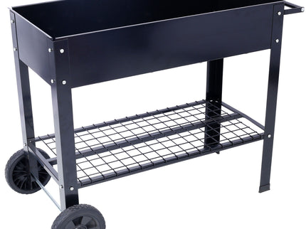 Elevated Mobile Raised Ergonomic Metal Planter Garden Bed With Wheels Powder Coated Steel - Black