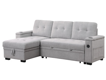 Ashlyn II - 84"W Woven Fabric Reversible Sleeper Sectional Sofa with Storage Chaise