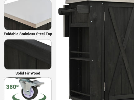 Outdoor Kitchen Island With Stainless Steel Top, Ample Storage Space, Towel And Spice Racks And A Bottle Opener