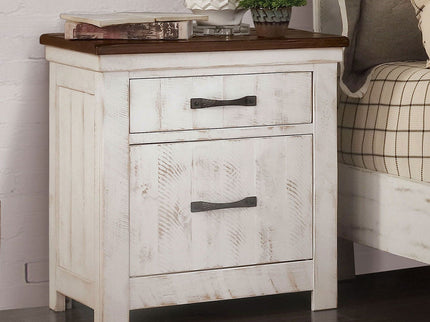 2 Drawer Nightstand With Brass Arch Pulls, Bedroom Furniture - Brown / Distressed White / Walnut