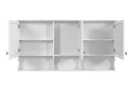 Wall-Mounted Mirror Medicine Cabinet With Adjustable Shelf And Open Shelves, Bathroom Storage Cabinet Over Toilet - White