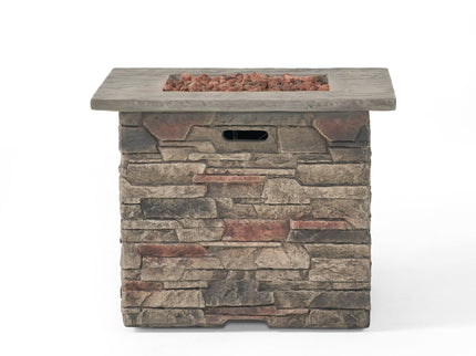 Classic Design Square Fire Pit With Top And 40, 000 Btu Heat Output - Stone Gray