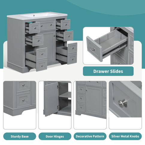 Modern Bathroom Vanity Base Only With 1 Cabinet And 6 Drawers
