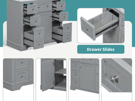 Modern Bathroom Vanity With Sink Combo, 6 Drawers And 1 Cabinet