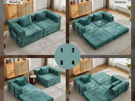 Convertible Floor Sofa Bed With Pillow Back Support Armrest