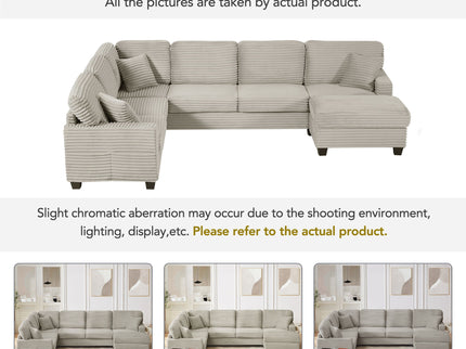 Upholstered U-Shaped Sectional Sofa With Movable Ottoman And Side Storage Pockets
