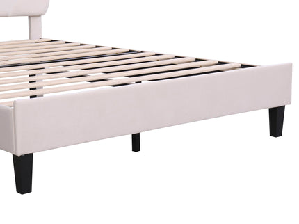 Upholstered Platform Bed With Flower Pattern Headboard