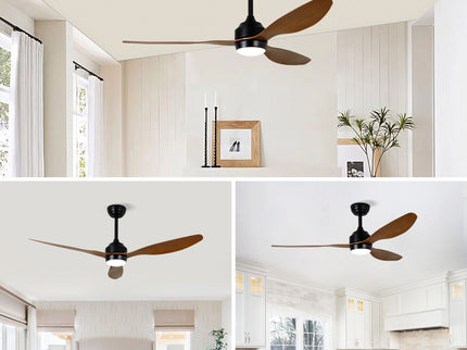 Ceiling Fan With Lights Quiet DC Motor 3 Blade Ceiling Fans 6 Speed Levels, Reversible Ceiling Fan - Matte Black / Wood