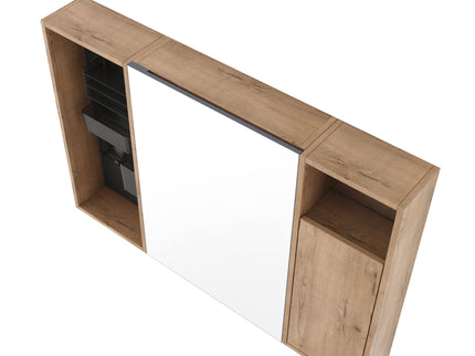 Wall Mounted Bathroom Mirror Cabinet With Soft Close Door, Storage Cabinet - Imitative Oak