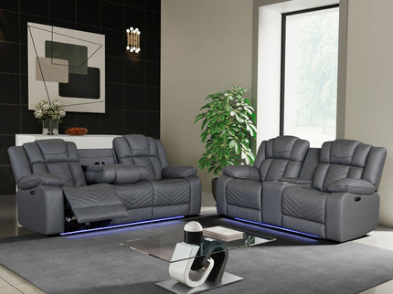 Raize - 10 Power Console Reclining Loveseat With LED And Immersive Sound - Gray
