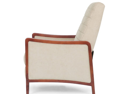 Mid Century Modern Fabric Channel Stitch Wood Pushback Recliner
