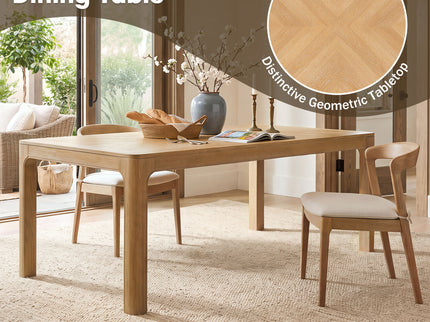 Rectangular Dining Table With Parquet Top, Rounded Corners
