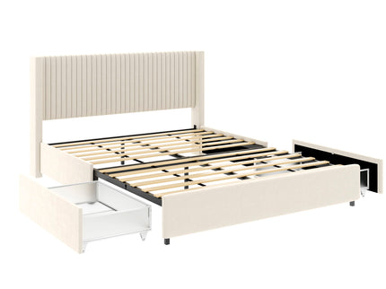 Anna - Upholstered Wingback Platform Bed With 4 Drawers Storage