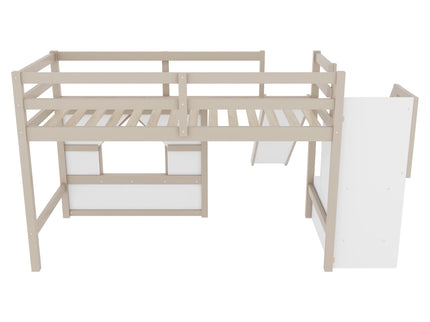 Loft Bed With Storage Stairs, Slide, Playhouse Window And 7 Colors LED Lights