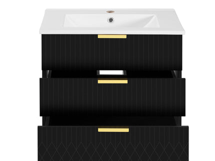 Wall Mounted Floating Cabinet With Side Cabinet Combo, Rectangular Ceramic Sink Vanity