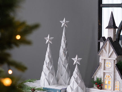 Resin / Foil Christmas Tree With Star Top (Set of 3) - White / Silver