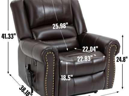 Power Lift Recliner Chair Heat Massage Dual Motor Infinite Position With USB Ports - Antique Brown