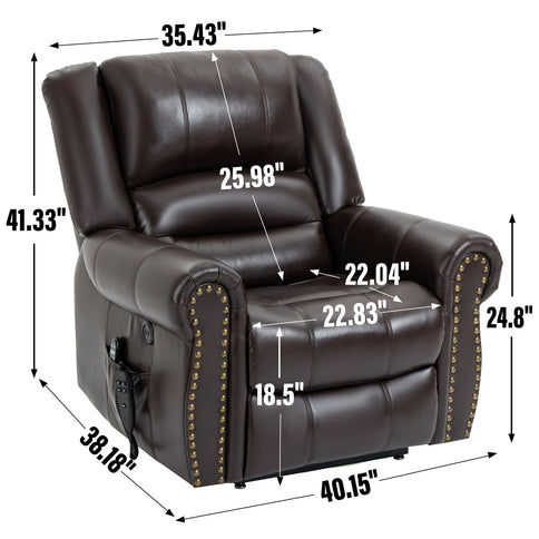 Power Lift Recliner Chair Heat Massage Dual Motor Infinite Position With USB Ports - Antique Brown