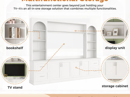 Arched Entertainment Center Wall Unit With Drawers, TV Stand