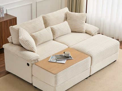 Double Chaise Lounge Set With Reversible Storage Ottomans, USB Port