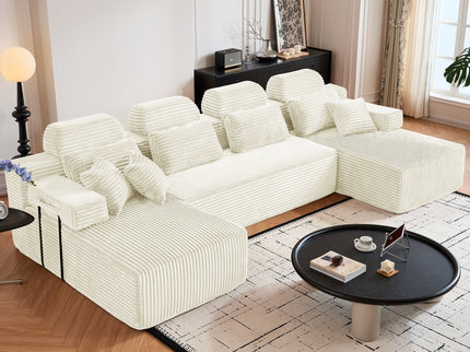 Sectional Sleeper Sofa & Storage Pockets, Modular Couch With Throw Pillows For Living Room