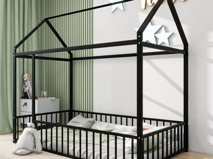 Metal Bed House Bed Frame With Fence