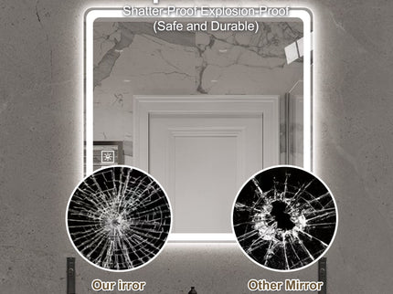 LED Bathroom Mirror, Anti Explosion Glass, Rust Resistant, Anti Fog, Tri Color