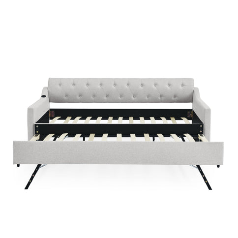 Size Upholstered Daybed With Trundle And USB Charging Armrest
