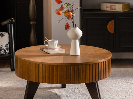 Round Retro Coffee With Solid Wood Legs