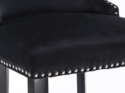 Contemporary Upholstered Wing-Back Barstools With Button Tufted Decoration And Wooden Legs, And Nailhead Trim, Leisure Style Bar Chairs, Bar Stools (Set of 2)