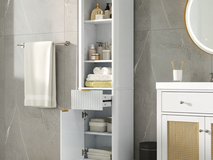 Tall Bathroom Storage Cabinet With Adjustable Shelves And 1 Drawer & Door