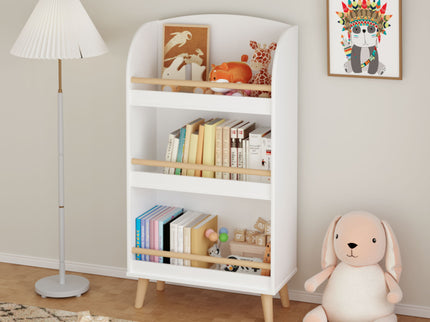 Bookshelf 3 Tier Book Organizer With Toy Storage - White