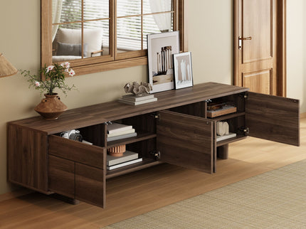 TV Stand For TVs Up To 85", Entertainment Center, Cable Management, Push Openers, Soft Closing Hinges & Adjustable Shelves - Dark Brown