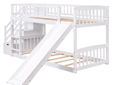 Twin Over Twin Stairway Bunk Bed With Two Drawers And Slide