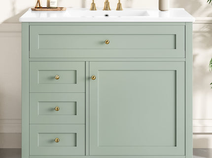 Bathroom Vanity With Sink, 3 Drawers & Cabinet With Adjustable Shelves